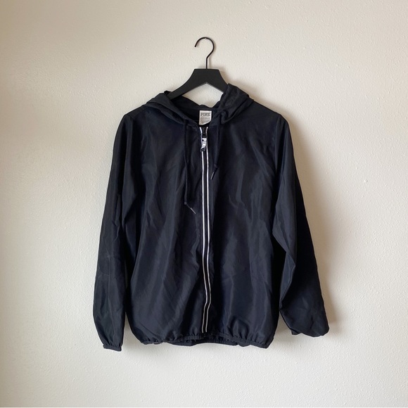 Victoria’s Secret Pink Black Wind Breaker Zip Up Jacket Size XS - Picture 1 of 3
